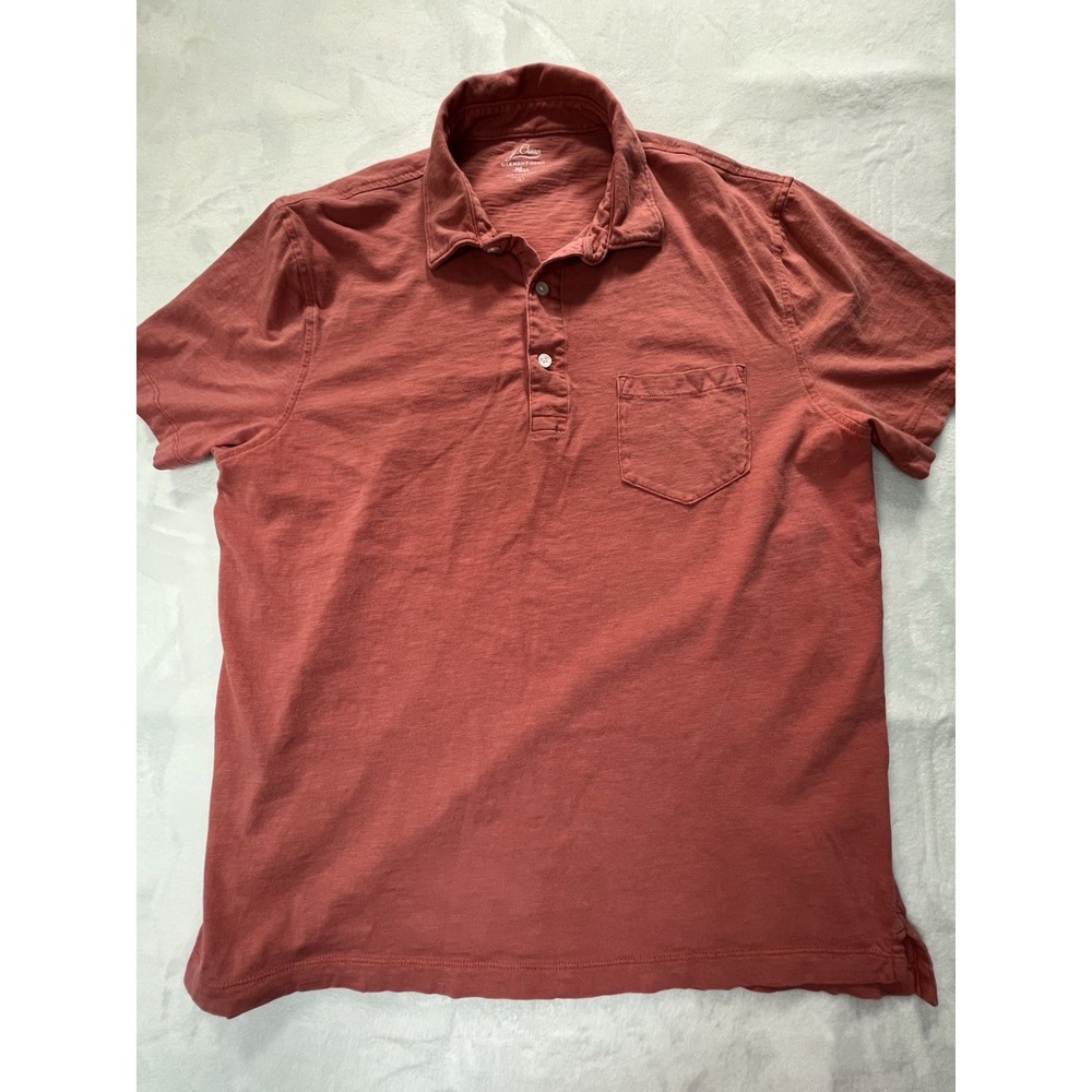 J Crew Mens L Polo Shirt Garmet Dyed Slub cotton Pink Salmon